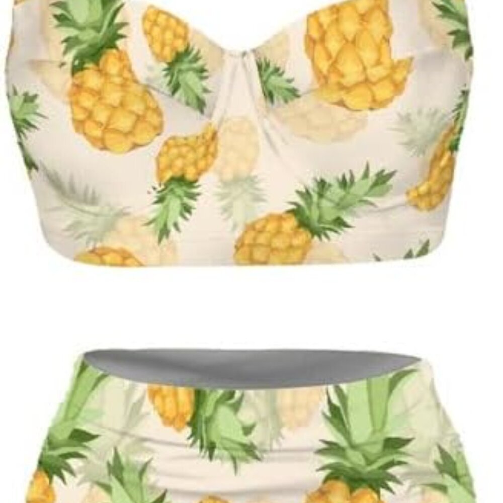 Butterfly Women's Retro Ruched Ruffle High Waist Bikini Set - Picture 2 of 3